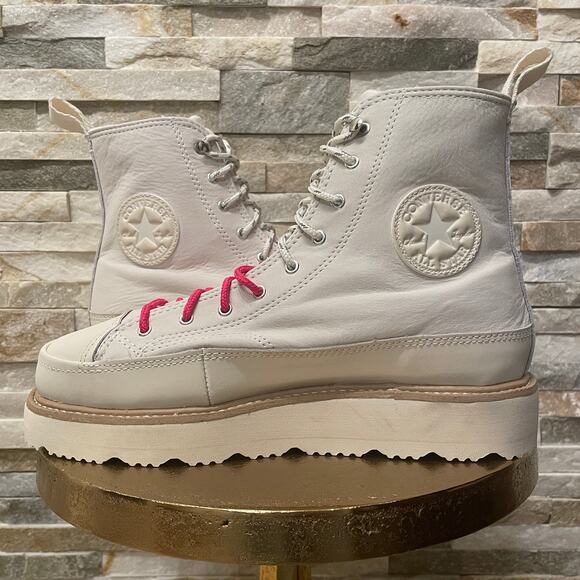 Converse Lugged 2.0 Hi Sneakers 7M/8.5W | White Leather Boots Platform High Tops - Picture 2 of 12